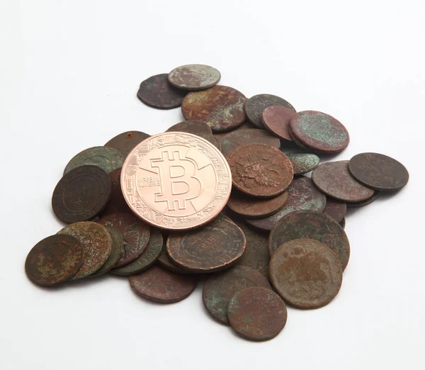 Coin Bitcoin Old Russian Coins — Stock Photo, Image