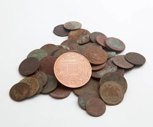 Coin Bitcoin Old Russian Coins — Stock Photo, Image