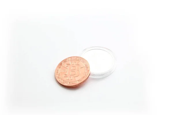 Munt Bitcoin Geïsoleerd Wit — Stockfoto