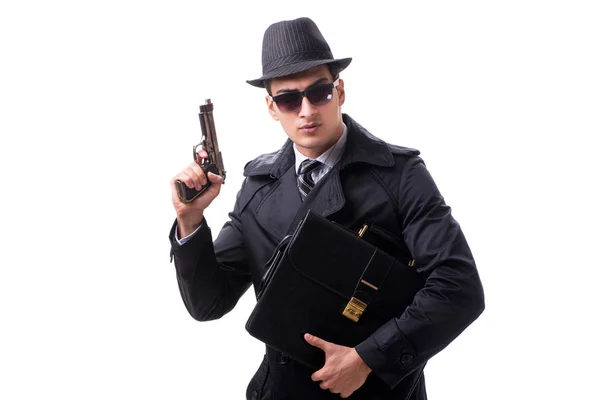 흰색 바탕에 고립 된 권총을 가지고 있는 사람 — 스톡 사진