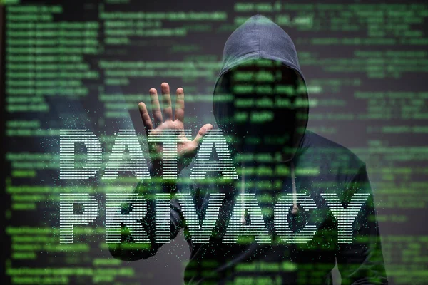 Konsep privasi data dengan hacker mencuri informasi pribadi — Stok Foto
