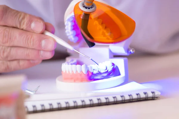 Dentist working teeth implant in medical lab — Stock Photo, Image