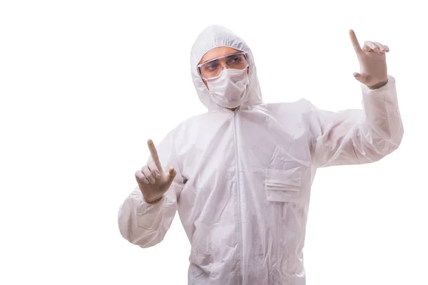 Man in protective suit isolated on white background — Stock Photo, Image