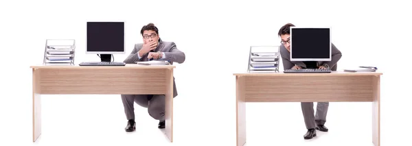 Businessman hiding in the office isolated on white — Stock Photo, Image