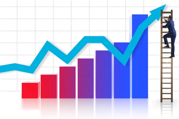 Businessman climbing towards growth in statistics — Stock Photo, Image