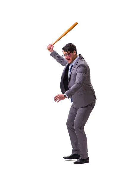 Businessman with baseball bat isolated on white — Stock Photo, Image
