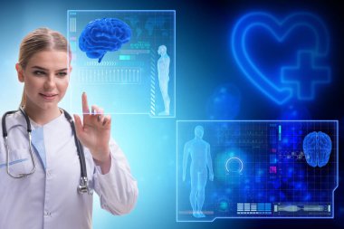 Teletıp fütüristik konseptinde kadın doktor.