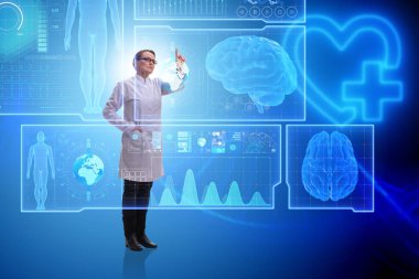 Teletıp fütüristik konseptinde kadın doktor.