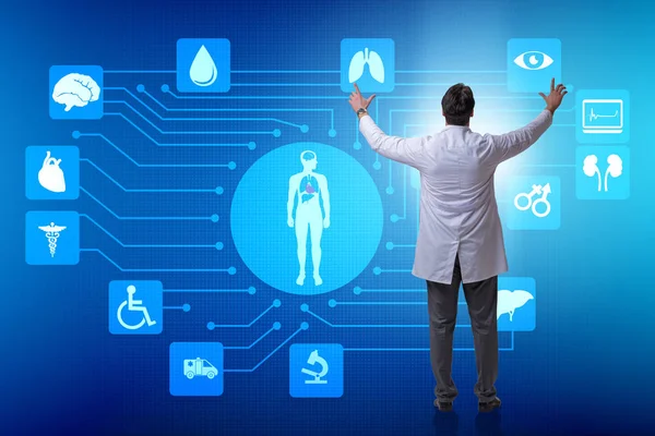 Telemedicine concept with doctor pressing virtual buttons — Stock Photo, Image