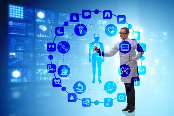 Vrouwelijke arts in telegeneeskunde futuristisch concept — Stockfoto