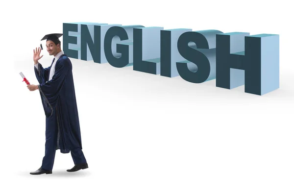 Giovane laureato in inglese concetto di educazione linguistica sul bianco — Foto Stock
