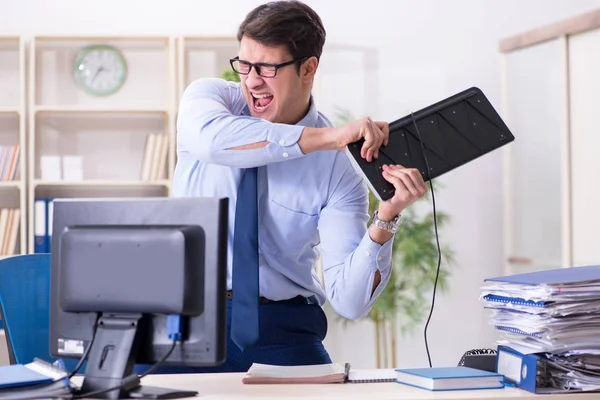 Angry businessman frustrated with too much work — Stock Photo, Image