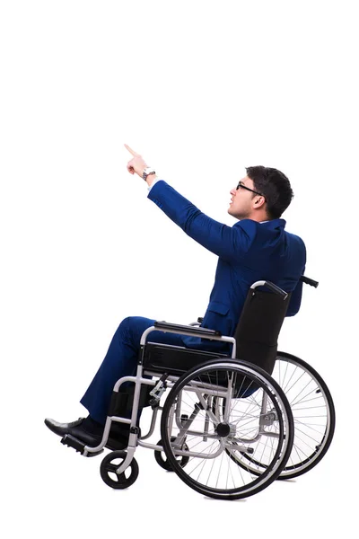 Zakenman met rolstoel geïsoleerd op witte achtergrond — Stockfoto