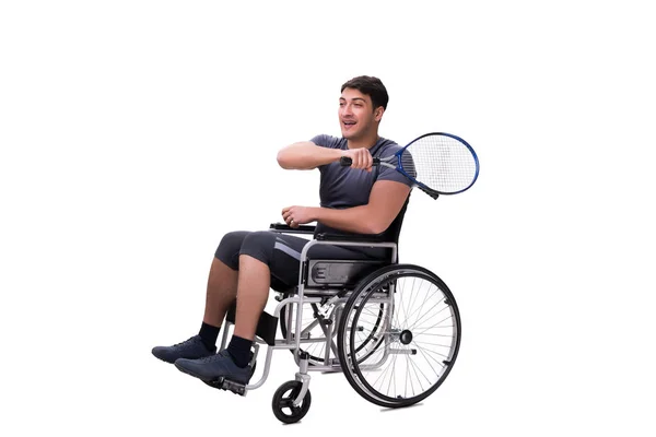 Jogador de tênis se recuperando de lesão em cadeira de rodas — Fotografia de Stock