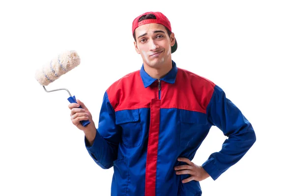 Jovem pintor contratado isolado no fundo branco — Fotografia de Stock