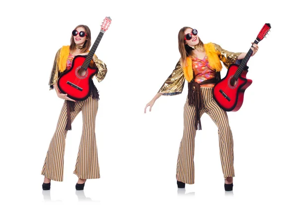 Guitarrista alto isolado em branco — Fotografia de Stock