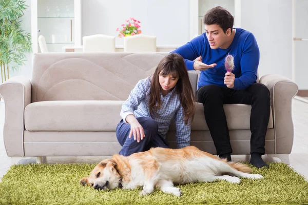 Hombre que tiene alergia de piel de perro —  Fotos de Stock