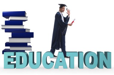 Eğitim kavramı üzerinde beyaz genç mezun