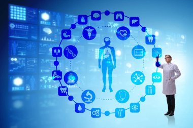 Teletıp fütüristik konseptinde kadın doktor.