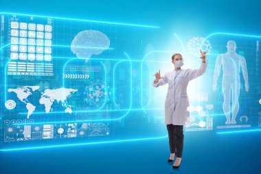 Teletıp fütüristik konseptinde kadın doktor.