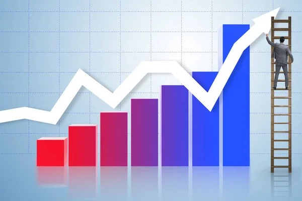 Businessman climbing towards growth in statistics — Stock Photo, Image