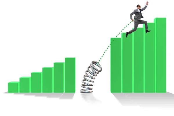 Zakenmensen springen over staafdiagrammen — Stockfoto