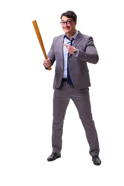 Podnikatel s baseballovou pálkou izolované na bílém — Stock fotografie
