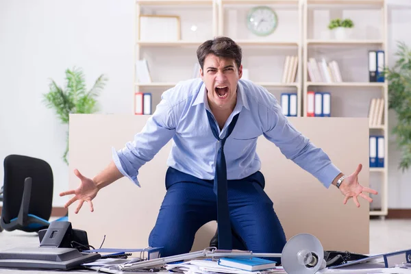 Angry businessman frustrated with too much work — Stock Photo, Image