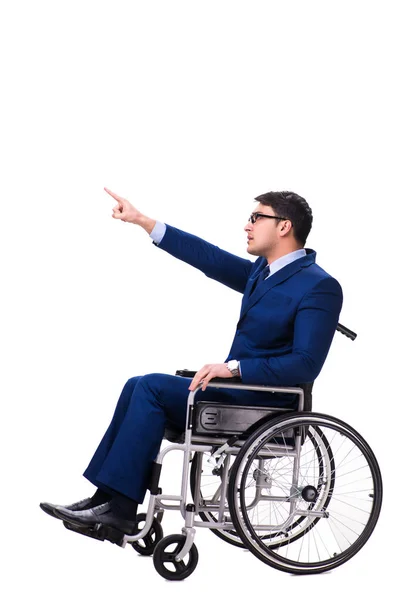 Бизнесмен с инвалидной коляской изолирован на белом фоне — стоковое фото
