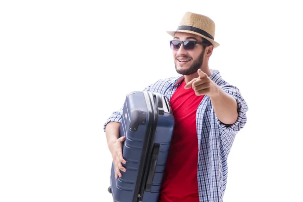 Joven listo para el viaje de verano aislado en blanco —  Fotos de Stock