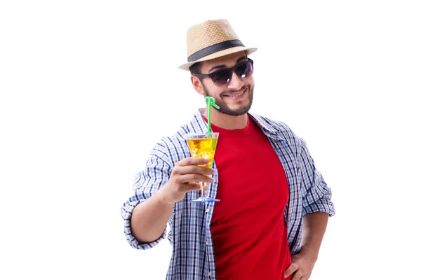 Junge lustige Mann mit Cocktail isoliert auf weiß — Stockfoto