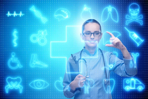 Női orvos a távorvoslás futurisztikus koncepciójában — Stock Fotó