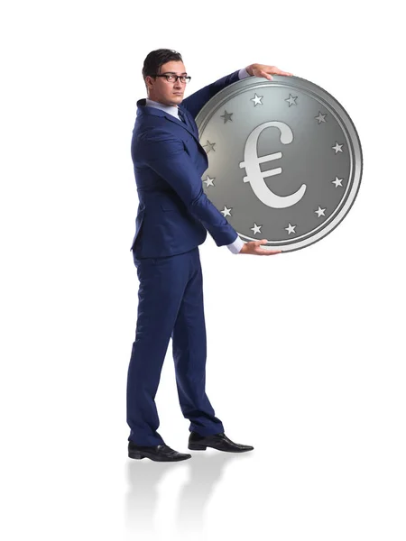 Geschäftsmann mit Euromünze isoliert auf weißem Hintergrund — Stockfoto