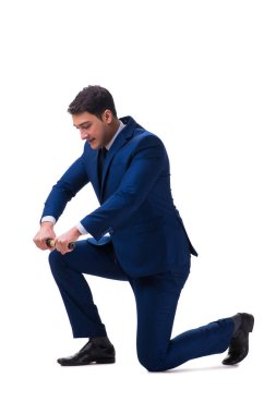 Beyaz zemin üzerinde izole iş adamı