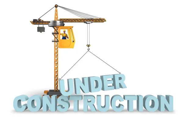 Under construction letters lifted by crane — Stock Photo, Image