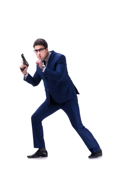Affärsman med pistol isolerad på vit bakgrund — Stockfoto