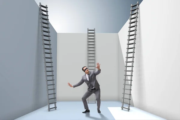 Empresario subiendo una escalera para escapar de problemas — Foto de Stock