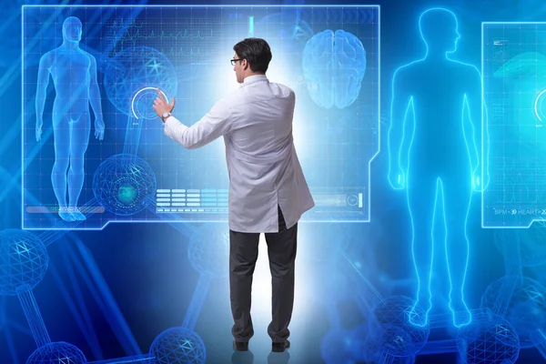 Concept de télémédecine avec médecin appuyant sur des boutons virtuels — Photo