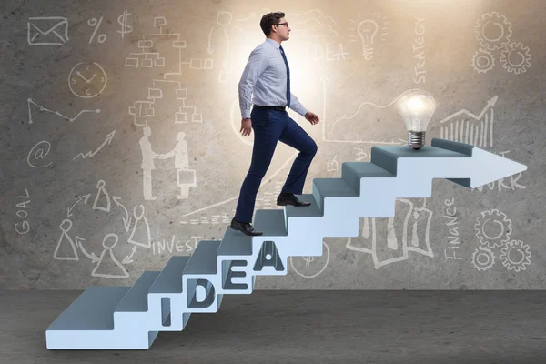 Conceptul de idee cu omul de afaceri urcând scări — Fotografie, imagine de stoc