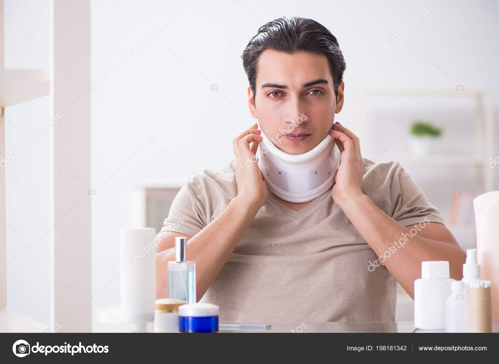 Man With Neck Brace After Whiplash Injury Stock Photo C Elnur