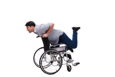 Caregiver beyaz izole tekerlekli sandalye ile