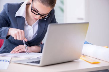 Projede çalışan kadın mimar  