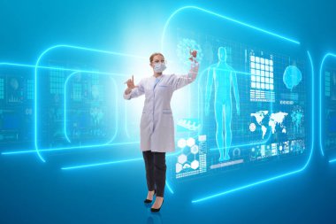 Teletıp fütüristik konseptinde kadın doktor.