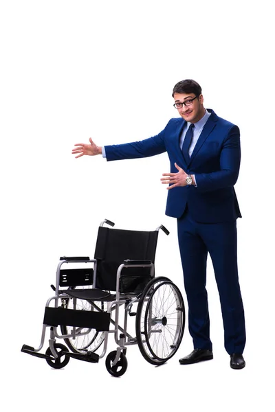 Businessman with wheelchair isolated on white background — Stock Photo, Image