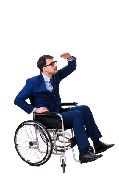 Zakenman met rolstoel geïsoleerd op witte achtergrond — Stockfoto