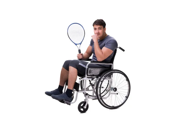 Jogador de tênis se recuperando de lesão em cadeira de rodas — Fotografia de Stock