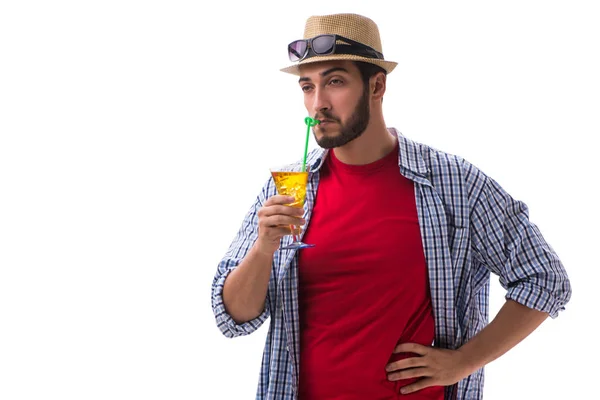 Unga rolig människa med cocktail isolerad på vit — Stockfoto
