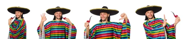 Bonito homem em poncho vívido isolado em branco — Fotografia de Stock