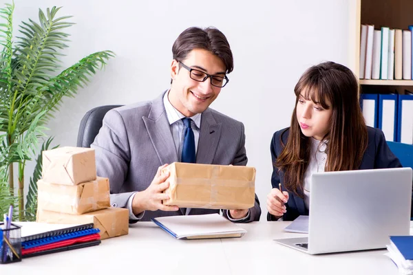 Business people receiving new mail and parcels — Stock Photo, Image