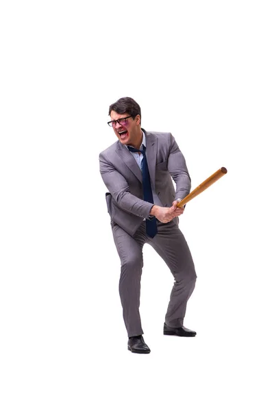 Businessman with baseball bat isolated on white — Stock Photo, Image